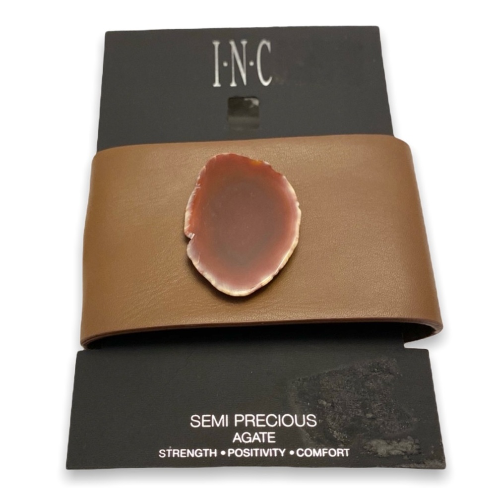 Faux Leather Cuff and Agate Bracelet by I.…
